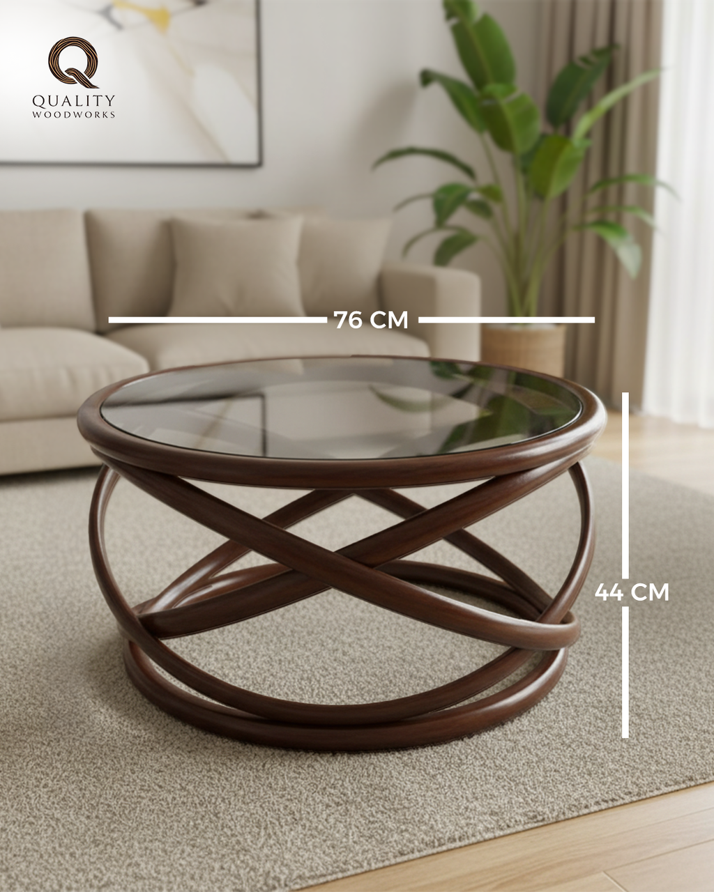 Beech Wood Round Table Bracelets Shape with Glass Top