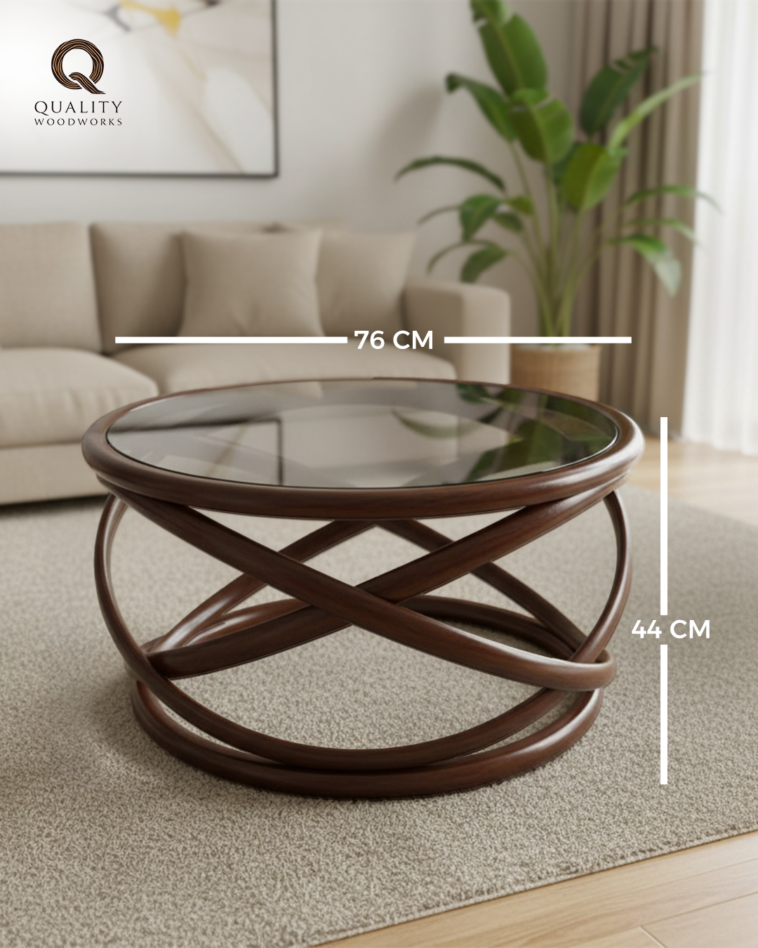 Beech Wood Round Table Bracelets Shape with Glass Top