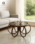 Beech Wood Round Table Flower Shape with Glass Top