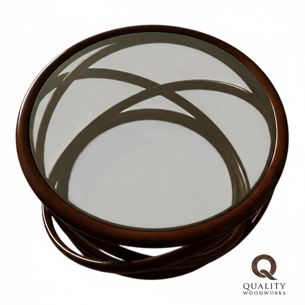 Beech Wood Round Table Bracelets Shape with Glass Top