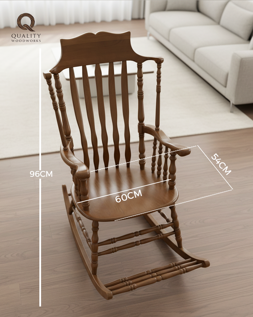 Elegant Rocking Chair (Design B) with Cushion - 100% Beech Wood