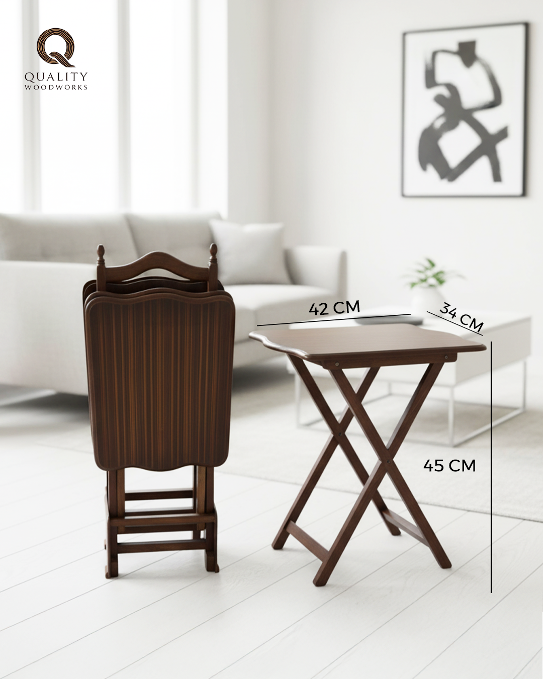 Stack of 4 Wooden Tables with Striped Pattern