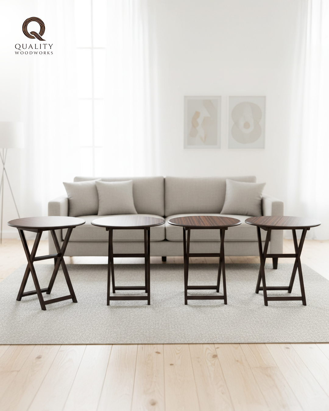 Stack of 4 Wooden Tables with Striped Pattern