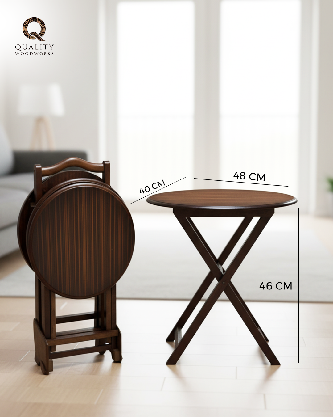 Stack of 4 Wooden Tables with Striped Pattern