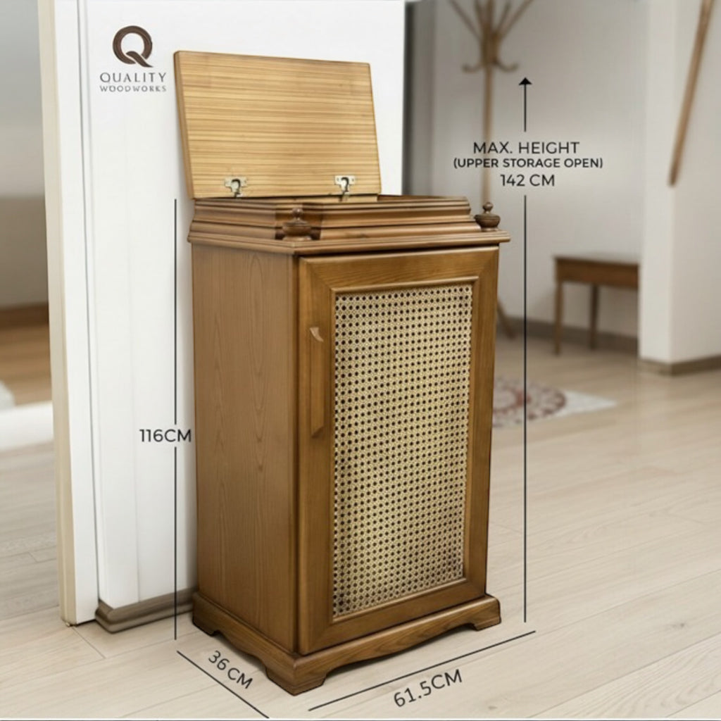 Shoes Wooden Cabinet with Wicker Door (Cane) and Oak Veneer Surface