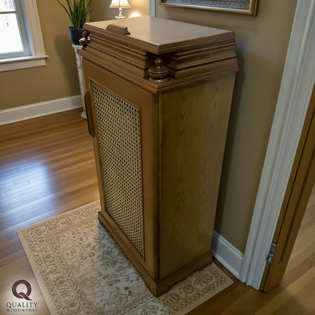 Shoes Wooden Cabinet with Wicker Door (Cane) and Oak Veneer Surface