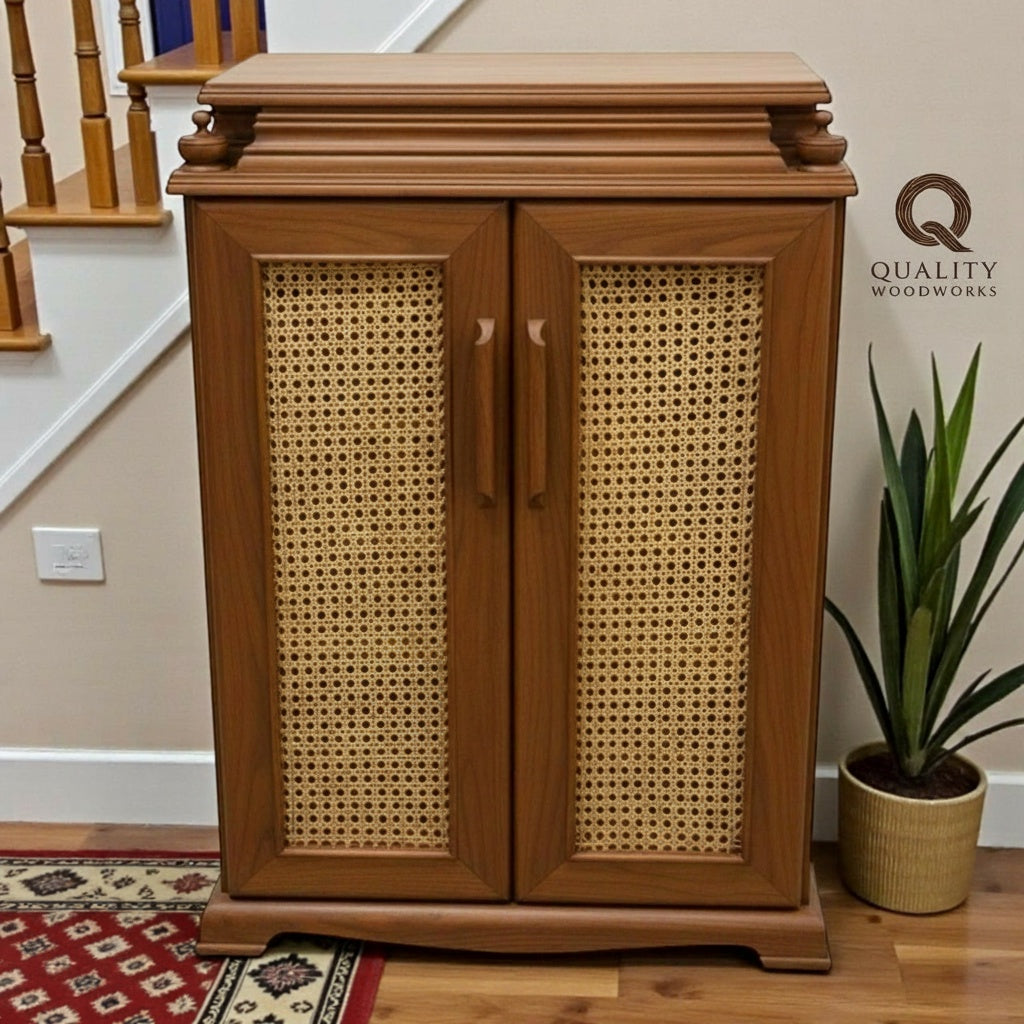 Shoes Wooden Cabinet with Wicker Door (Cane) and Oak Veneer Surface