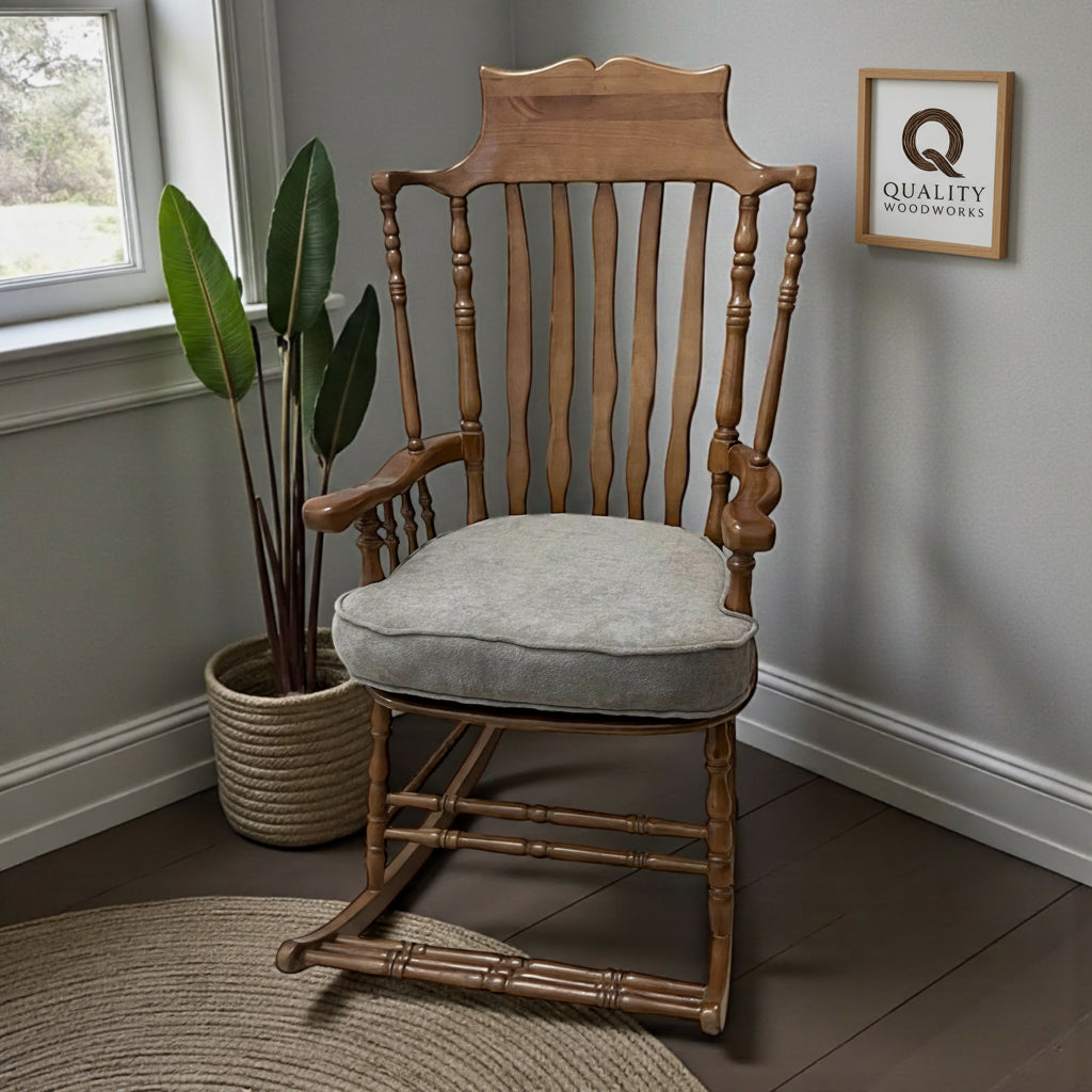 Elegant Rocking Chair (Design B) with Cushion - 100% Beech Wood