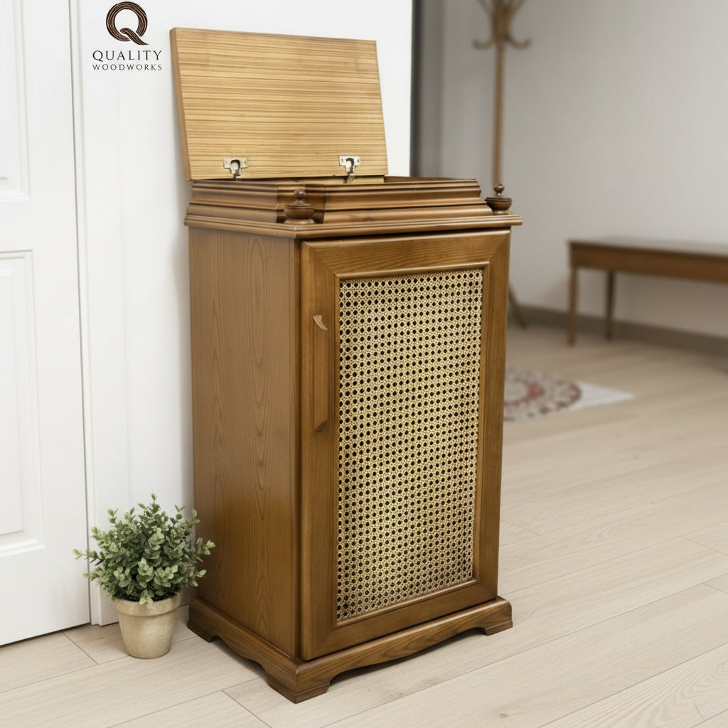 Shoes Wooden Cabinet with Wicker Door (Cane) and Oak Veneer Surface