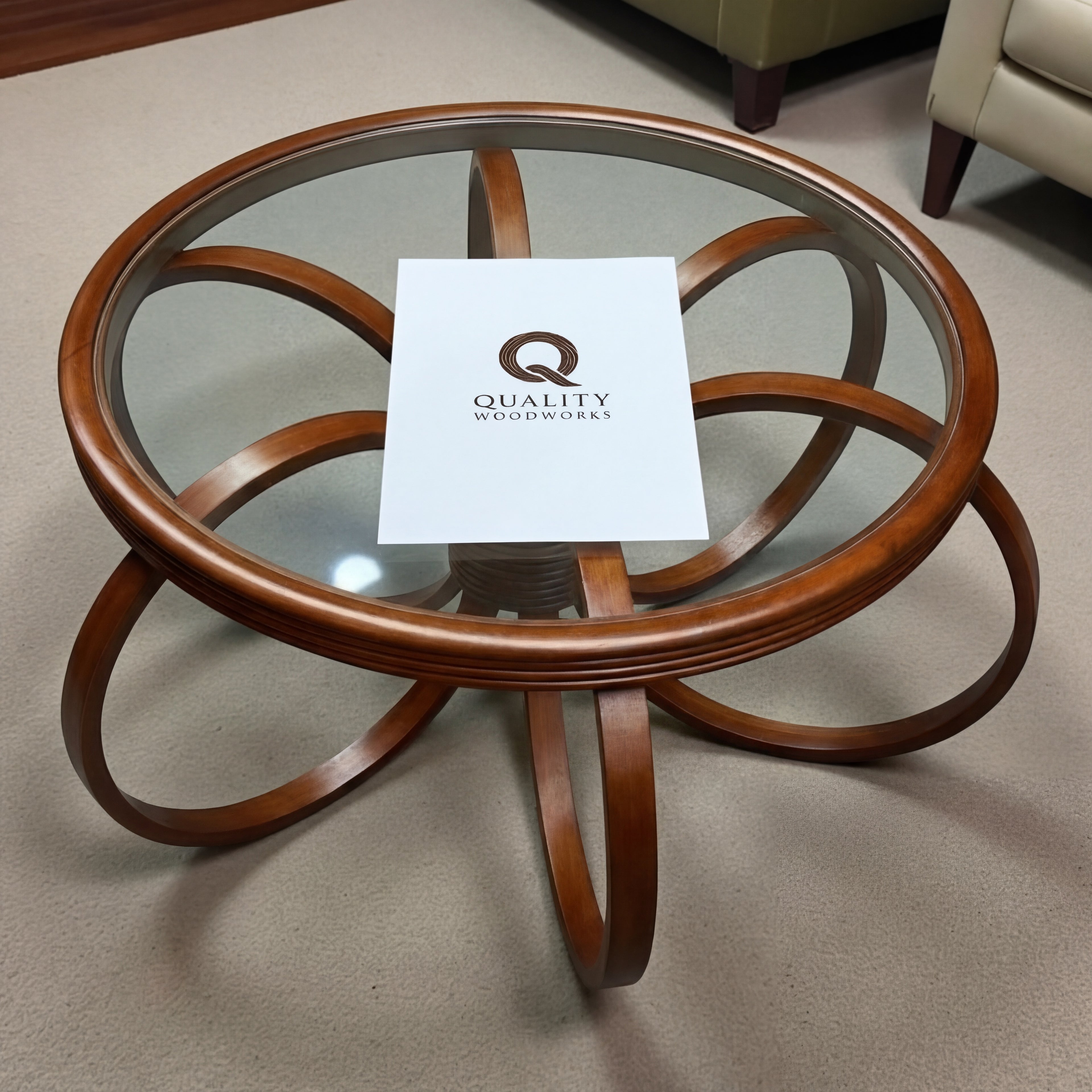 Beech Wood Round Table Flower Shape with Glass Top