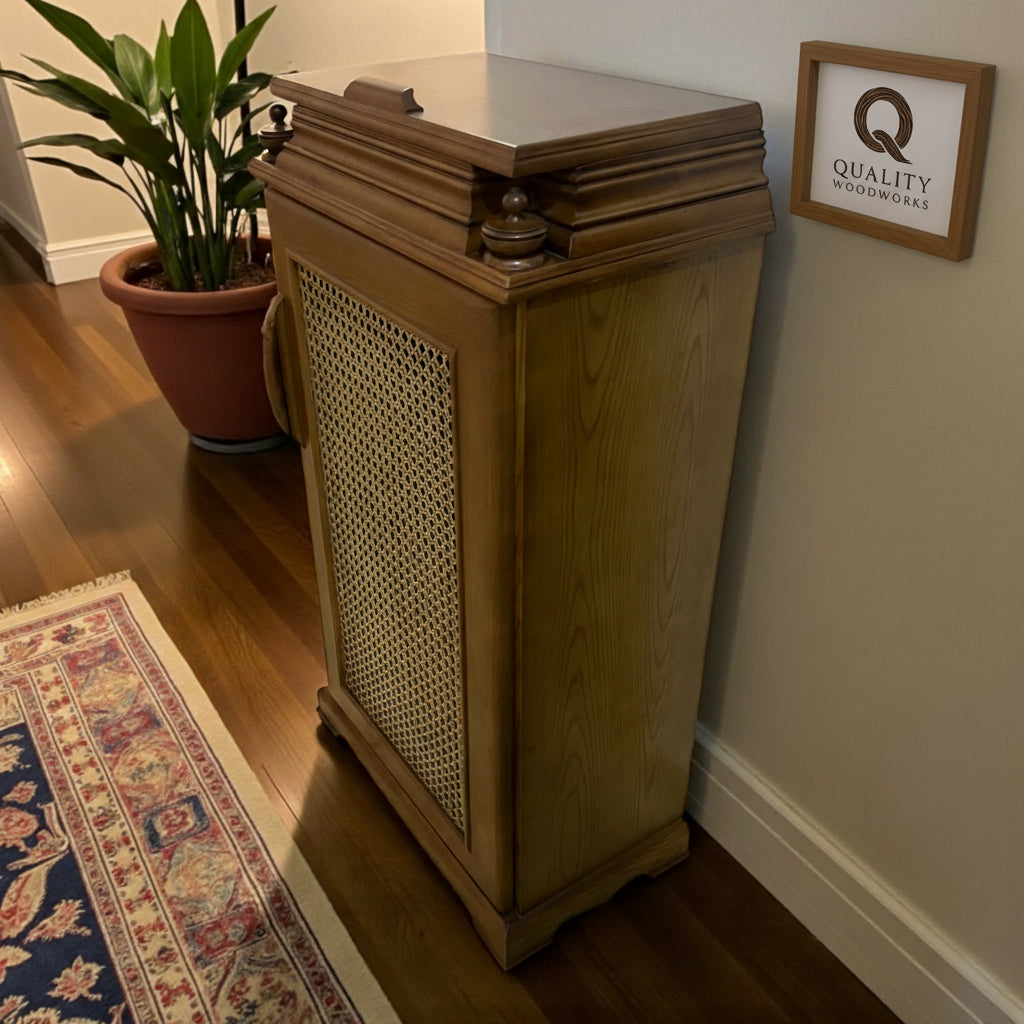 Shoes Wooden Cabinet with Wicker Door (Cane) and Oak Veneer Surface