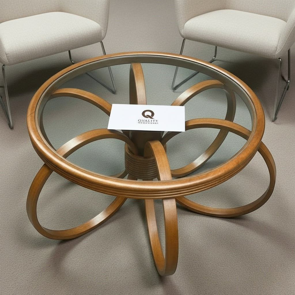 Beech Wood Round Table Flower Shape with Glass Top