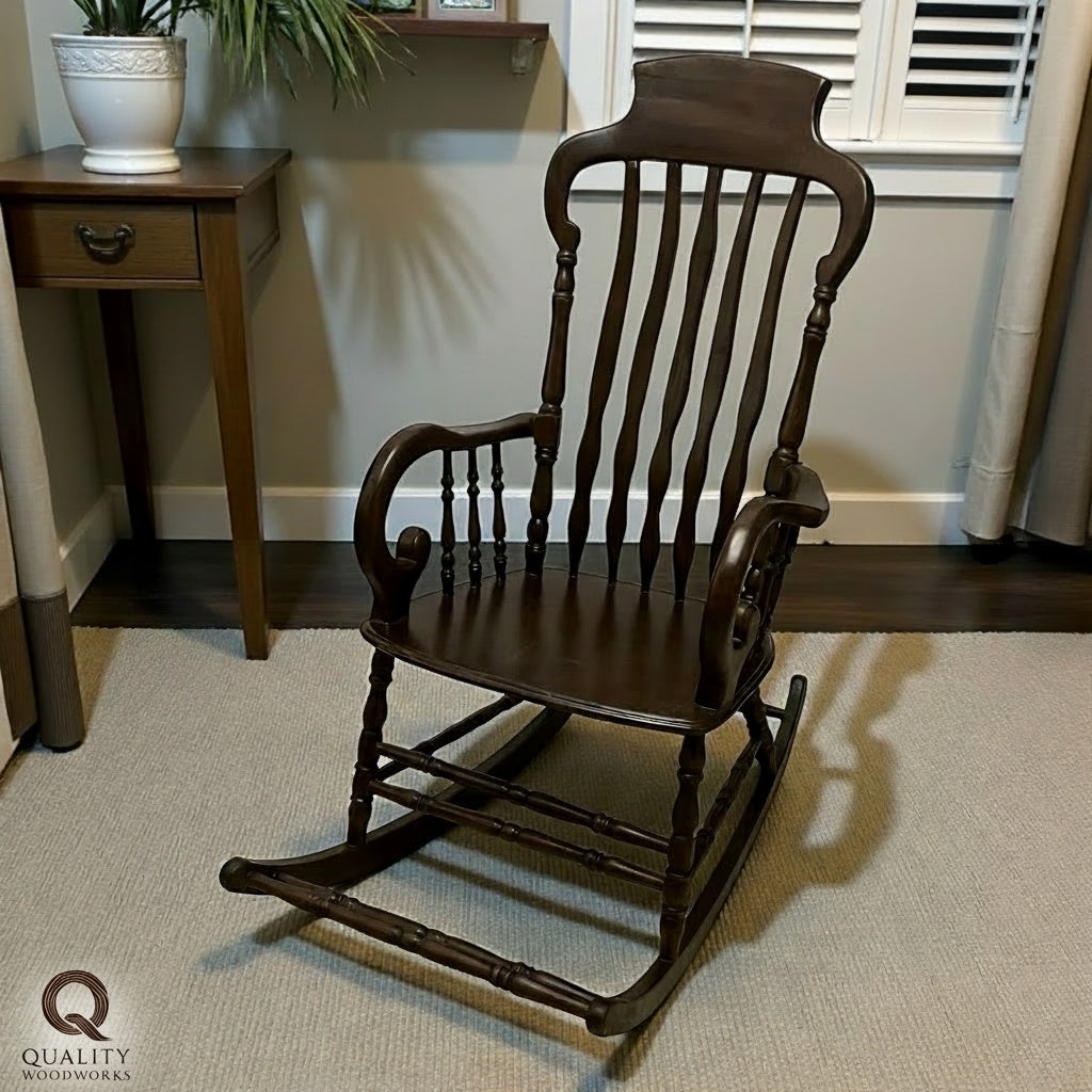 Dark Brown Rocking Chair with Cushion - 100% Beech Wood