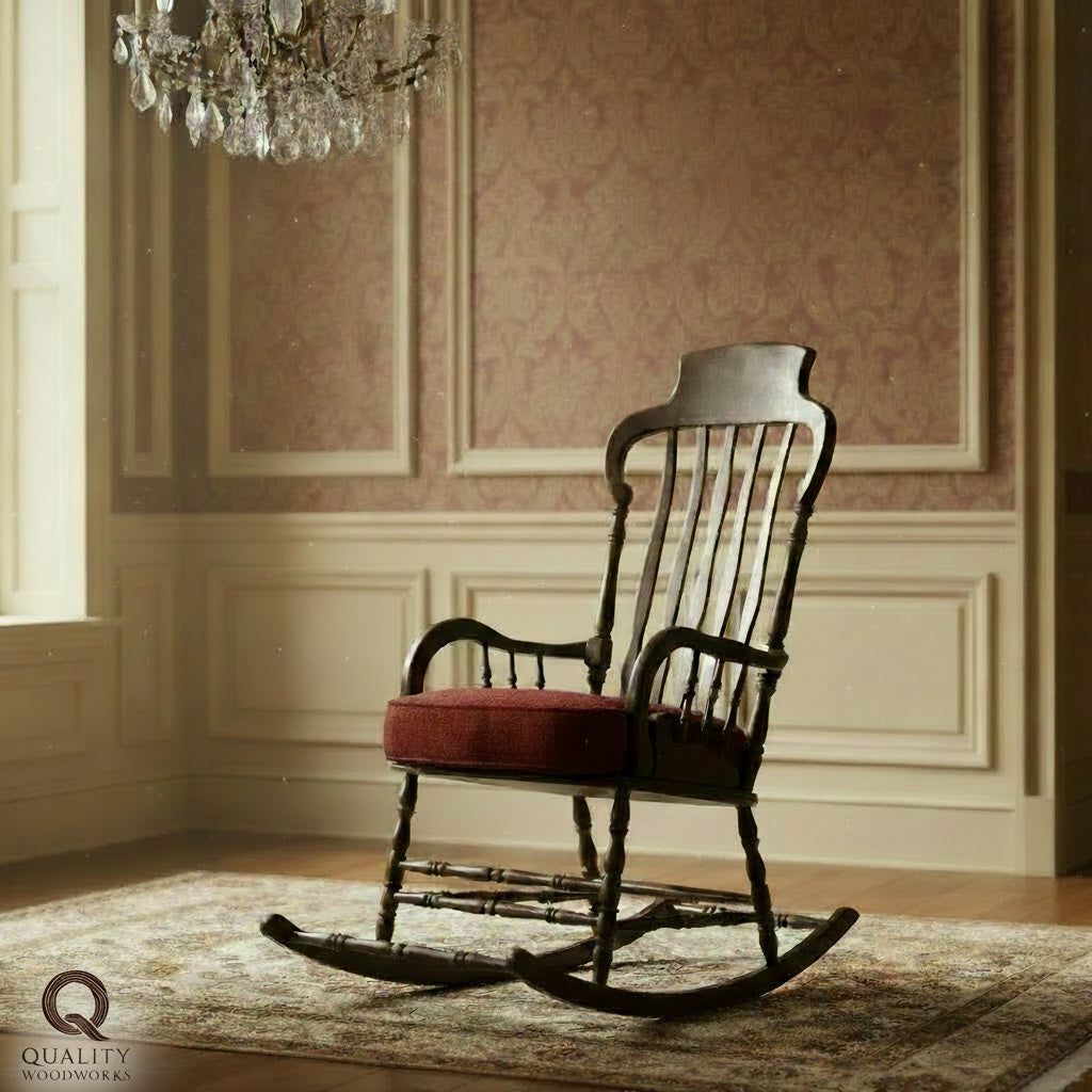 Dark Brown Rocking Chair with Cushion - 100% Beech Wood