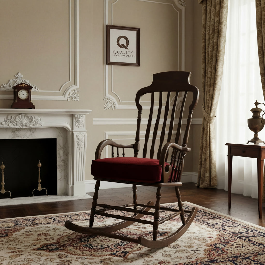 Dark Brown Rocking Chair with Cushion - 100% Beech Wood
