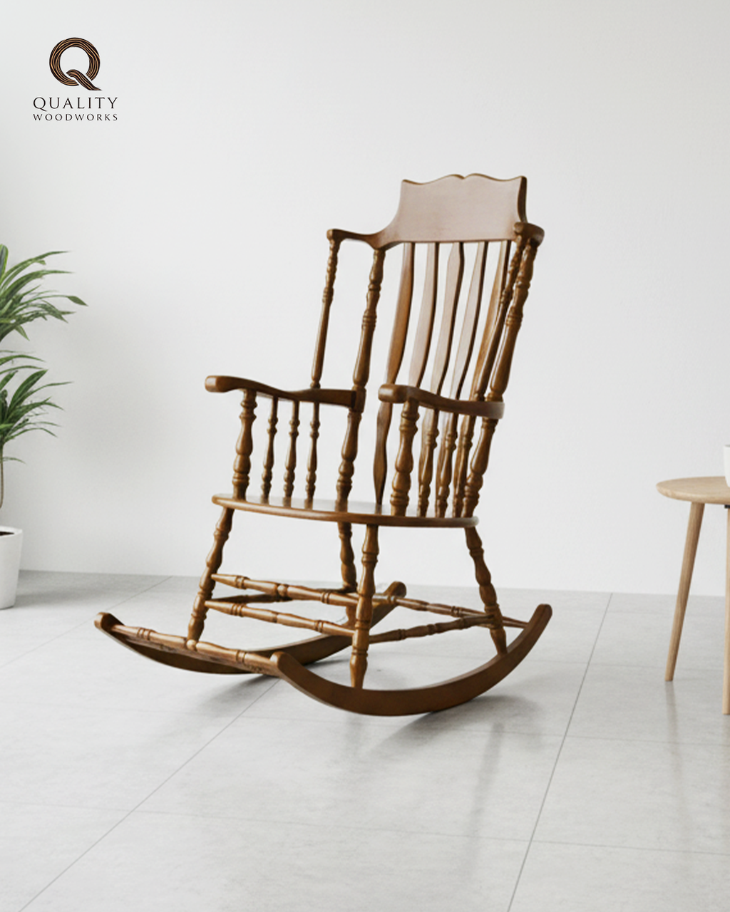 Elegant Rocking Chair (Design B) with Cushion - 100% Beech Wood