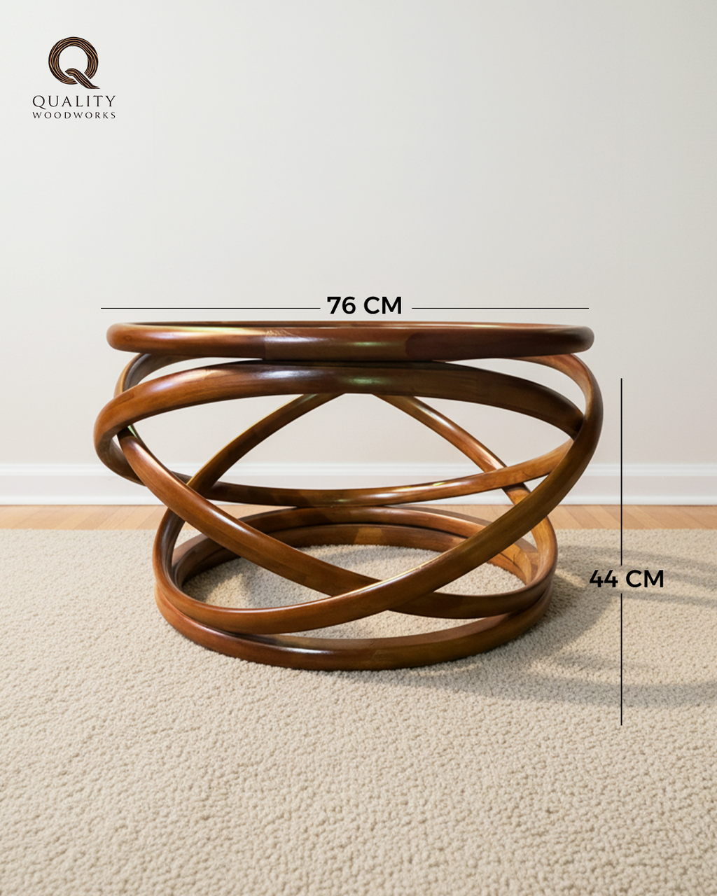 Beech Wood Round Table Bracelets Shape with Glass Top