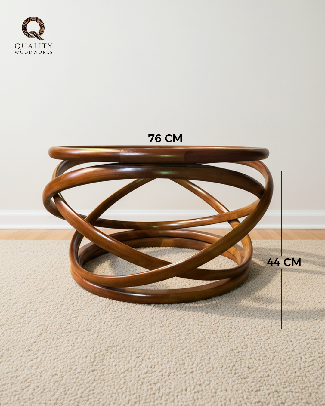 Beech Wood Round Table Bracelets Shape with Glass Top