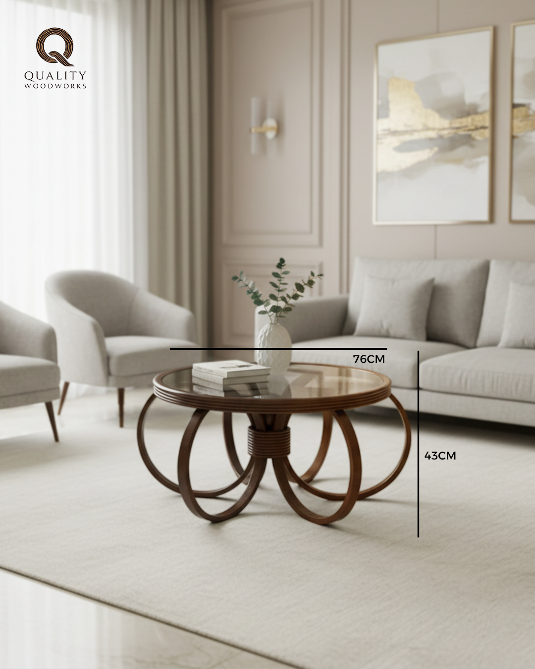 Beech Wood Round Table Flower Shape with Glass Top