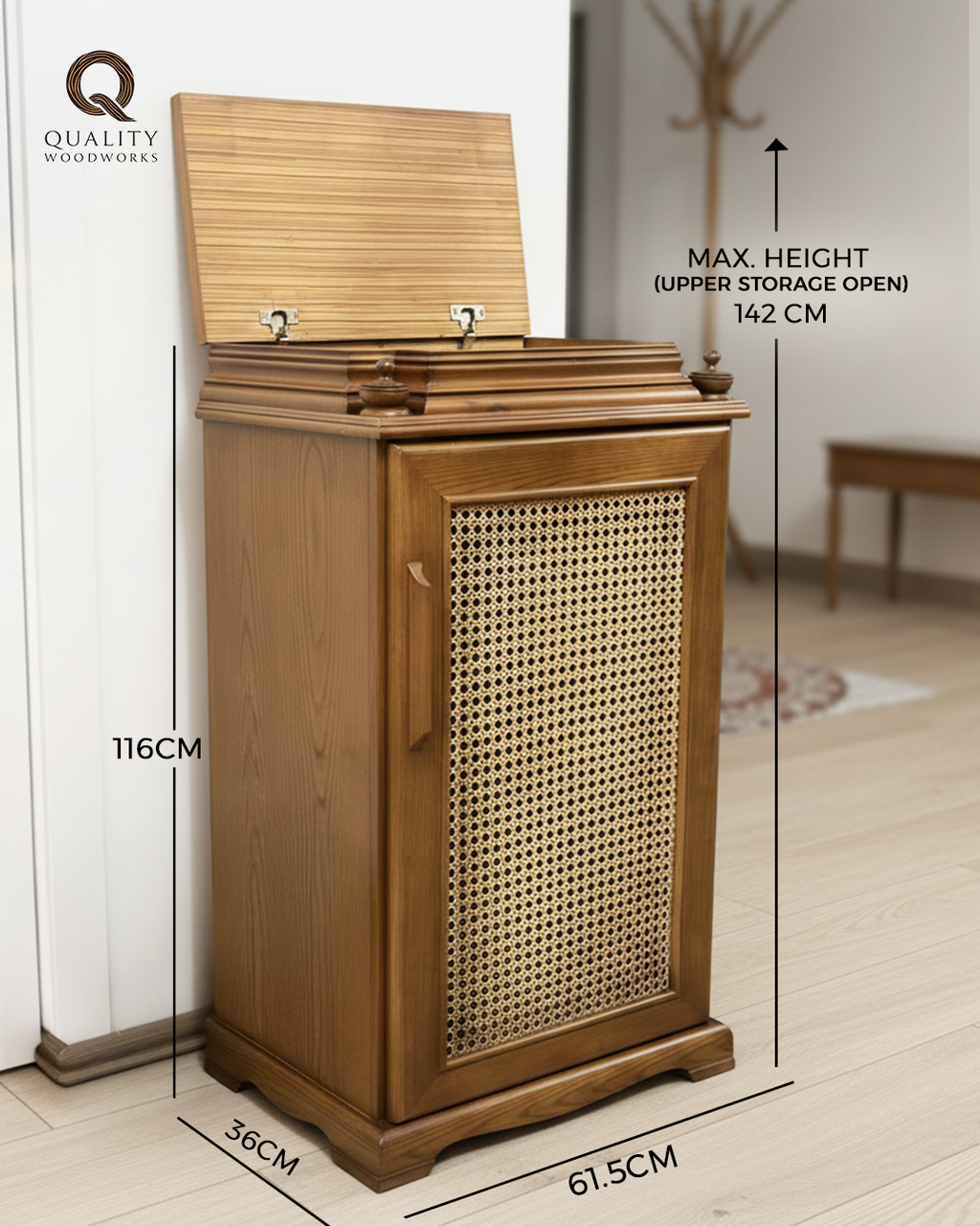 Shoes Wooden Cabinet with Wicker Door (Cane) and Oak Veneer Surface